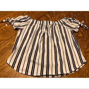 Off-the-Shoulder Blue and White Striped Top